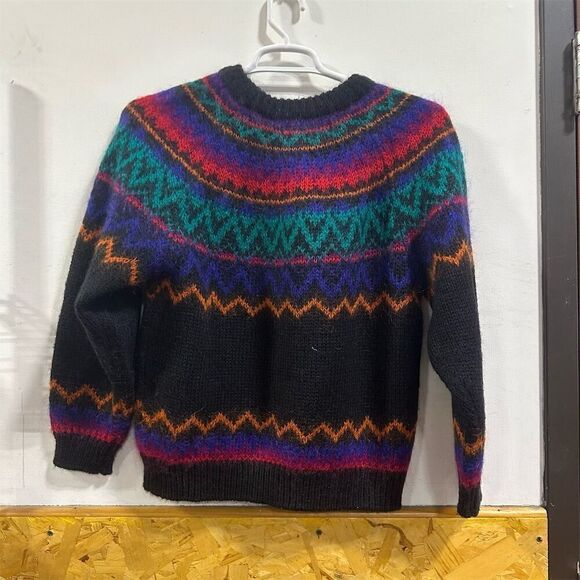 Vintage 80s Le Moda Women's M Multicolor Fair Isle Mohair Sweater - Picture 2 of 3